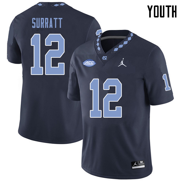 Jordan Brand Youth #12 Chazz Surratt North Carolina Tar Heels College Football Jerseys Sale-Navy
